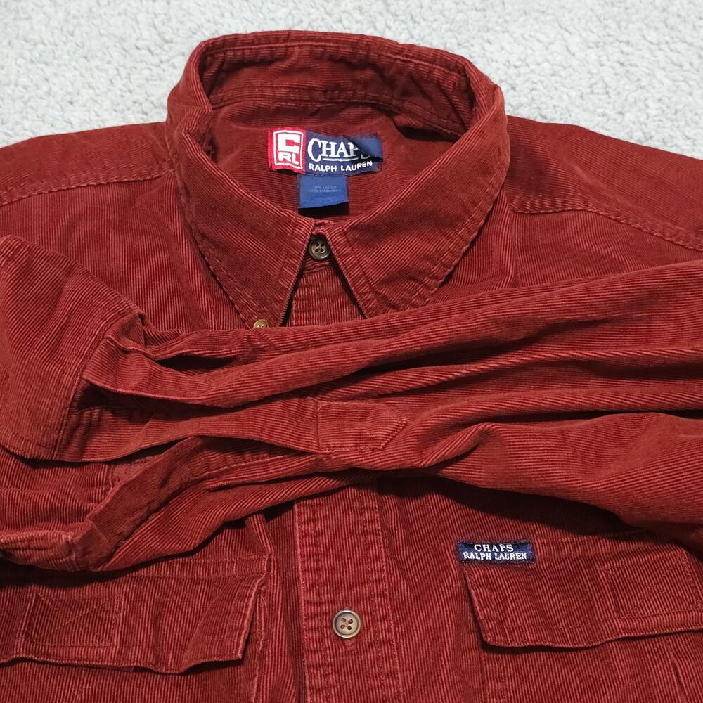 Vintage 90sChaps Ralph Lauren Mens XL Red Corduroy Button Down Shirt Long Sleeve